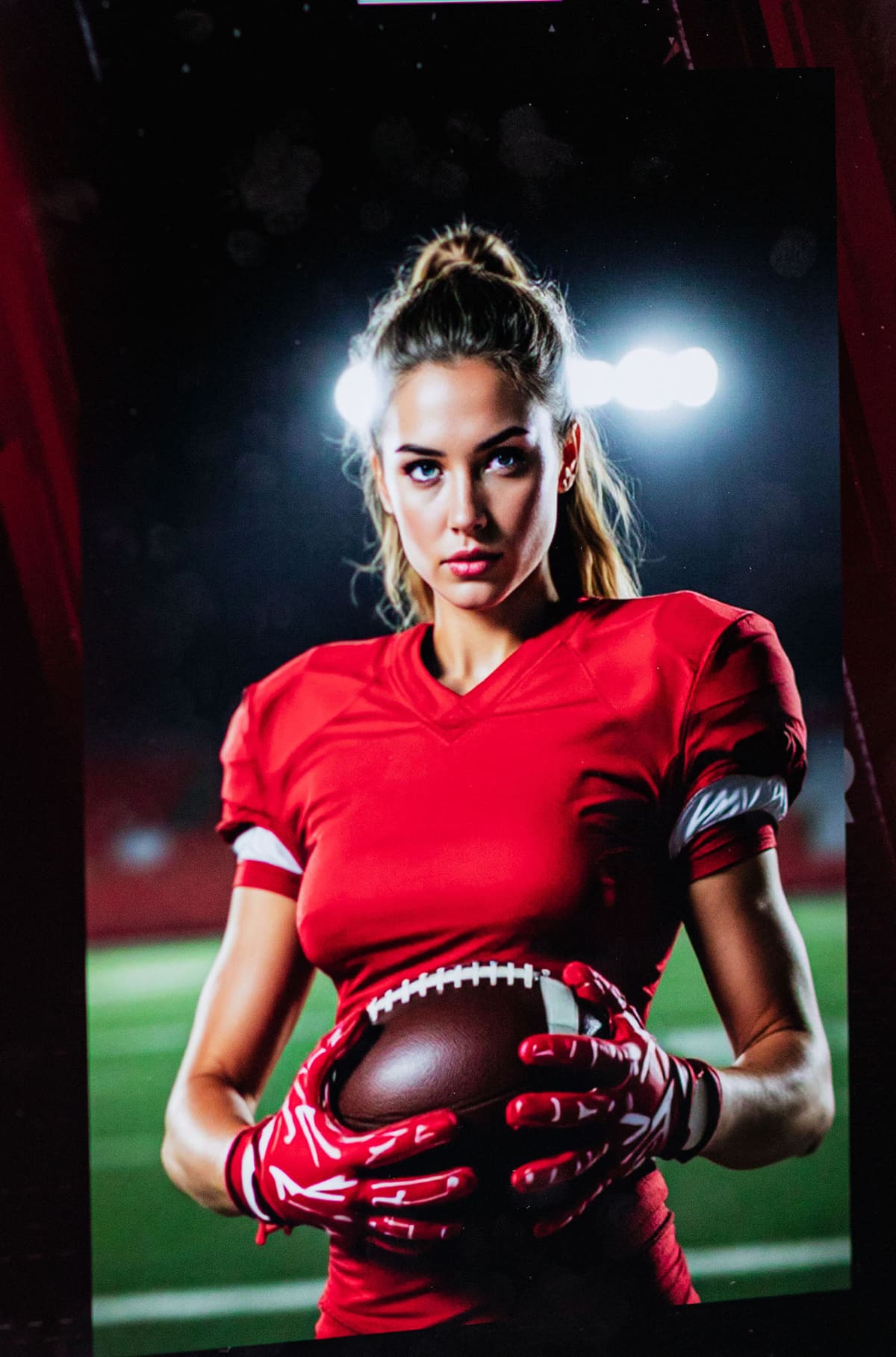 AI photo booth portrait of a female football athlete